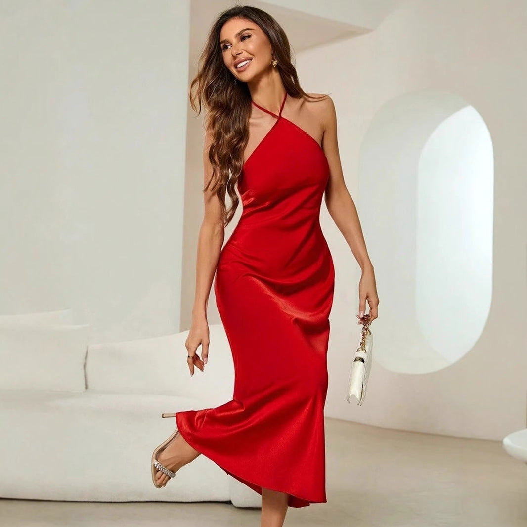 Miss | Jurk Dames Midi Spaghettibandjes - Satijn