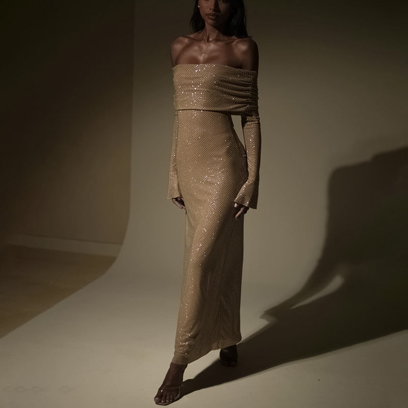 Noëlle | Off-Shoulder Maxi Jurk met Glitters & Elegante Pasvorm
