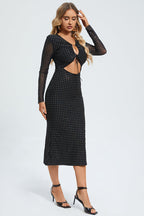 Stellar Night | Midi Jurk met Cut-Out & Sprankelende Steentjes