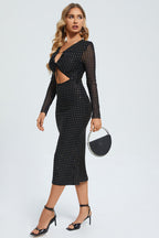 Stellar Night | Midi Jurk met Cut-Out & Sprankelende Steentjes