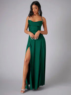 Miss | Jurk Dames Avond Maxi Split Open Rug - Satijn