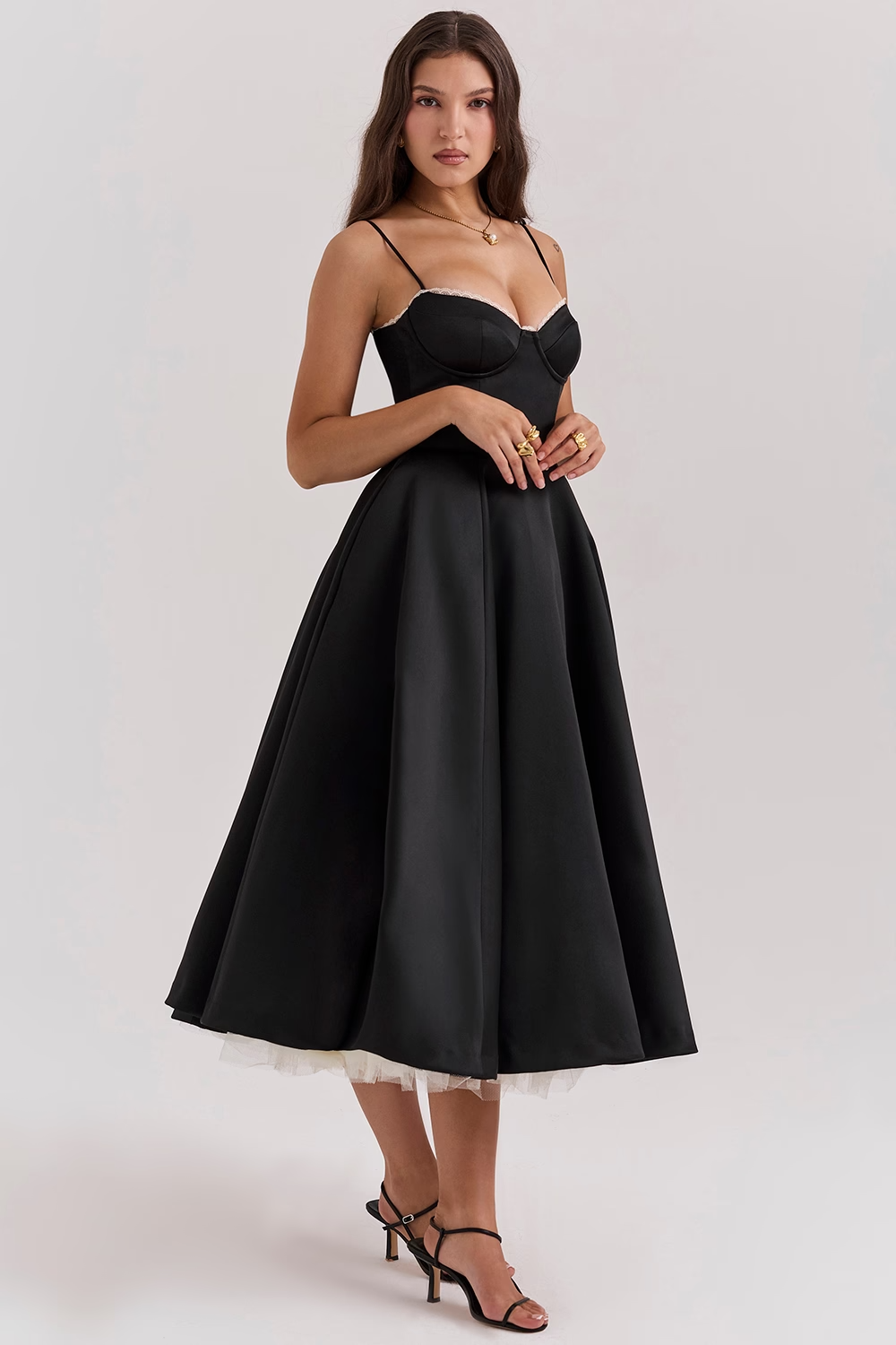 Elisa | Luxe midi jurk met corset top & volle rok
