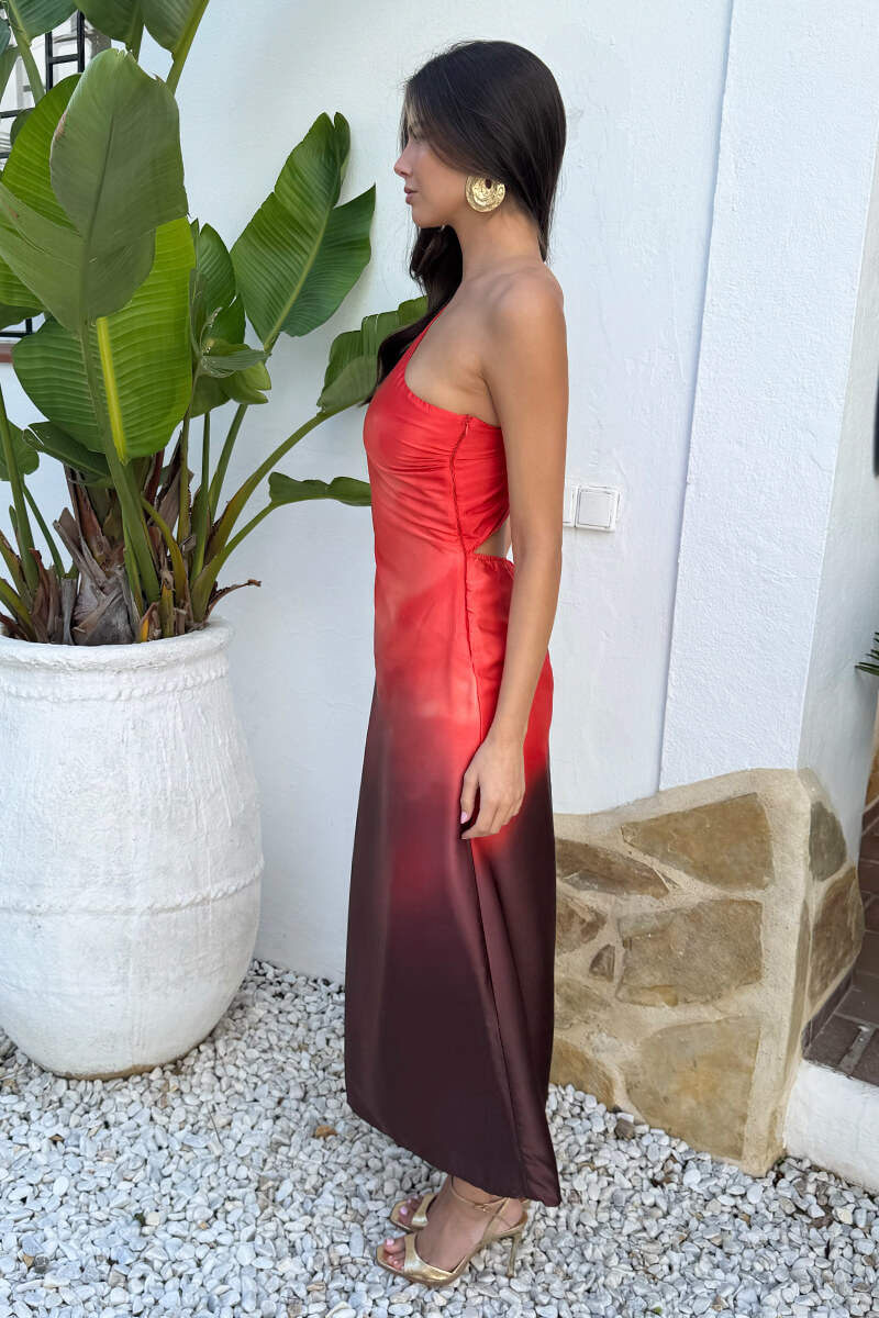 Sienna's | Multi Ombre One Shoulder Open Back Twist Detail Midi Dress
