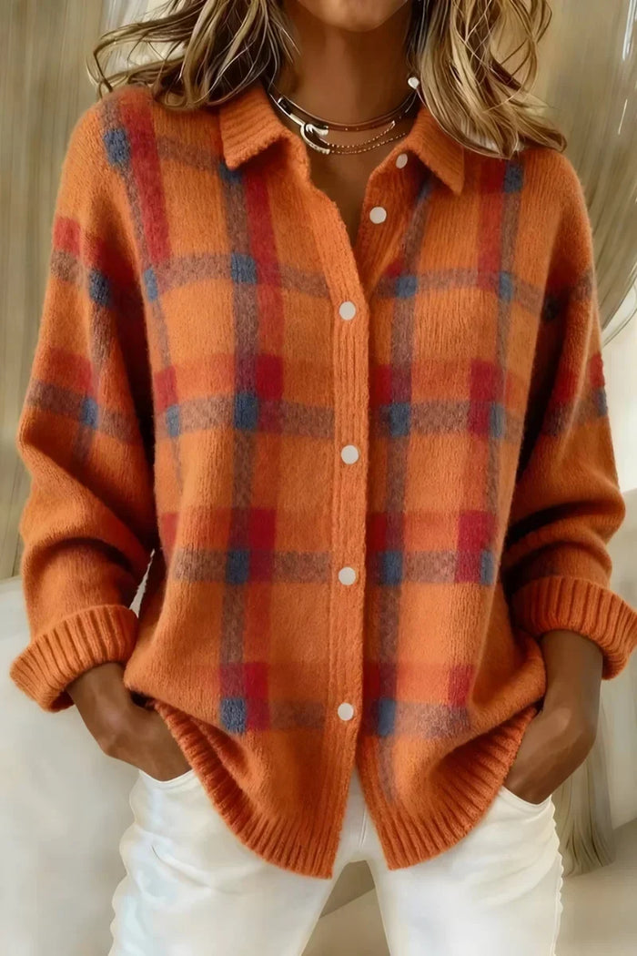 Megan™ | Plaid Button-Up Knit Cardigan — 1