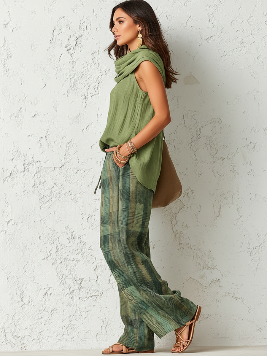 Runa™ | Sleeveless Top And Plaid Trousers Set — 3