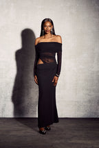 Divine Dream | Off-Shoulder Maxi Jurk met Cut-Out Detail & Mesh Effect