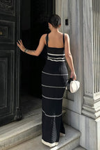 Dual Tone | Gehaakte Maxi Jurk met Contrasterende Details & Slim Fit