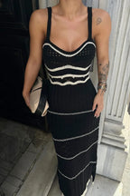 Dual Tone | Gehaakte Maxi Jurk met Contrasterende Details & Slim Fit