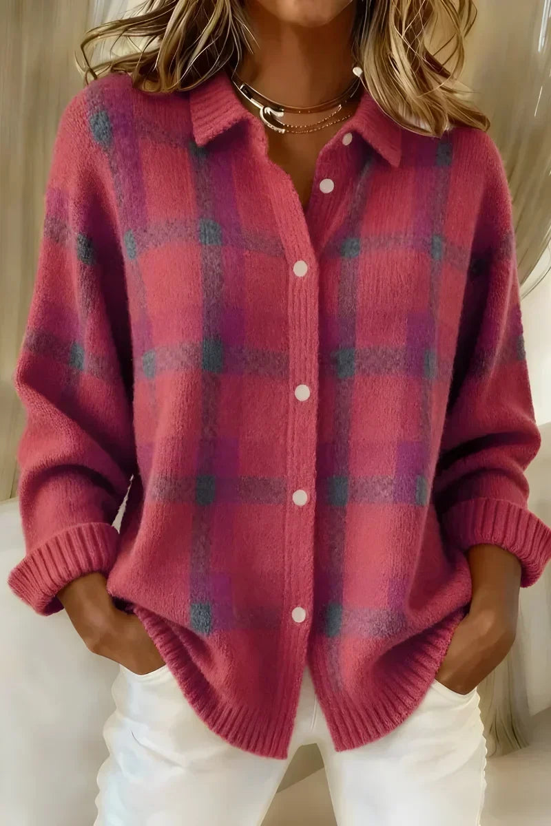 Ashley™ | Classic Collared Plaid Cardigan — 1
