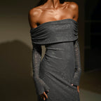 Noëlle | Off-Shoulder Maxi Jurk met Glitters & Elegante Pasvorm