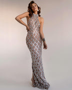 Crystal Veil | Maxi Jurk met Kristallen en Mesh Effect