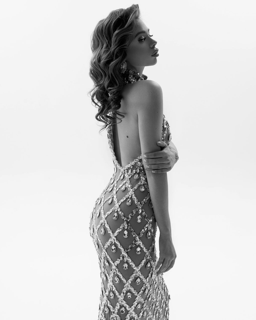 Crystal Veil | Maxi Jurk met Kristallen en Mesh Effect
