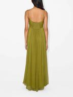 Eliane | Maxi Jurk met Cut-Out & Spaghettibandjes in Olijfgroen