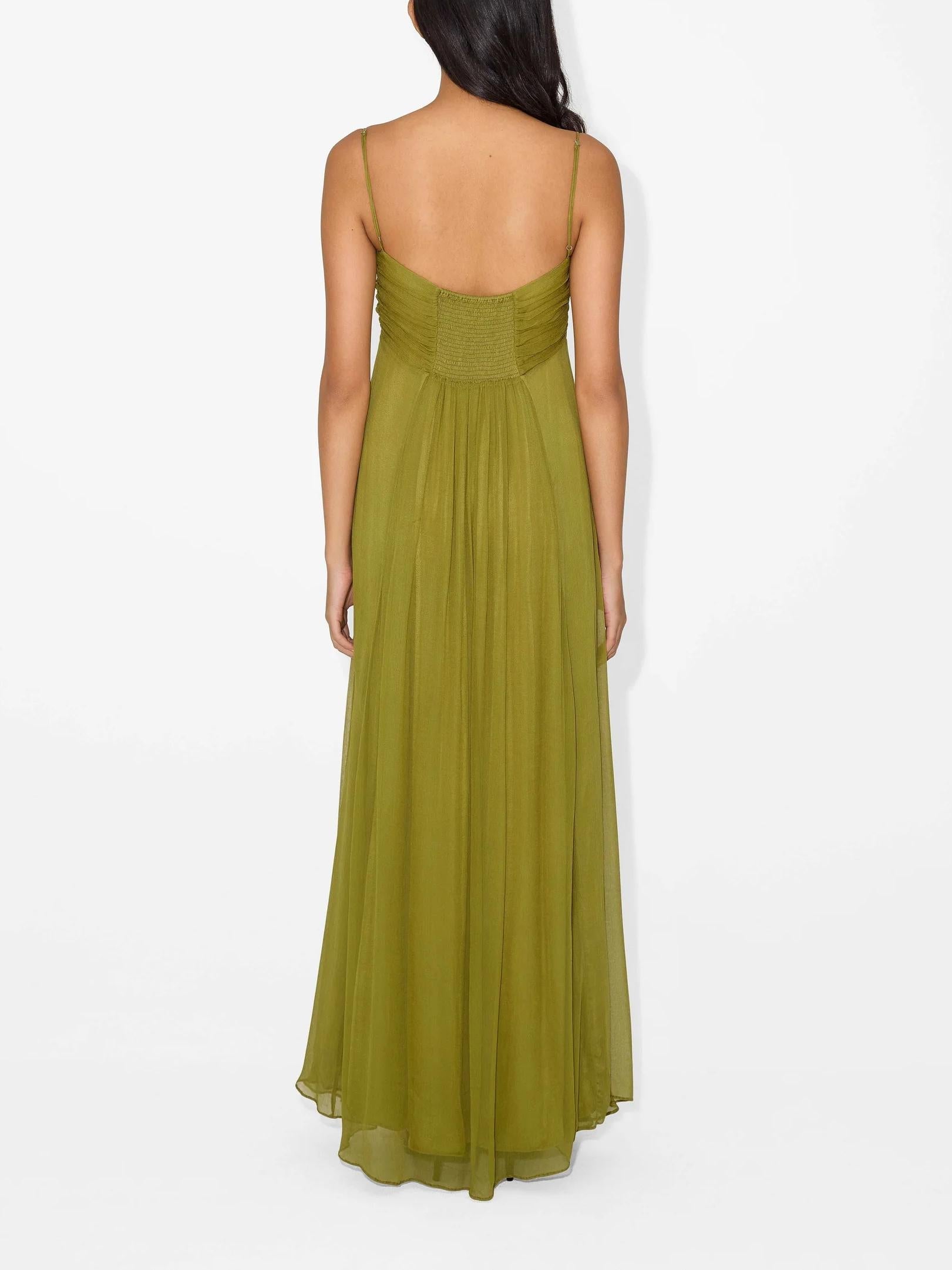 Eliane | Maxi Jurk met Cut-Out & Spaghettibandjes in Olijfgroen