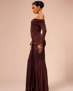 Majestic Allure | Off-Shoulder Maxi Jurk met Drapering & Luxe Detail