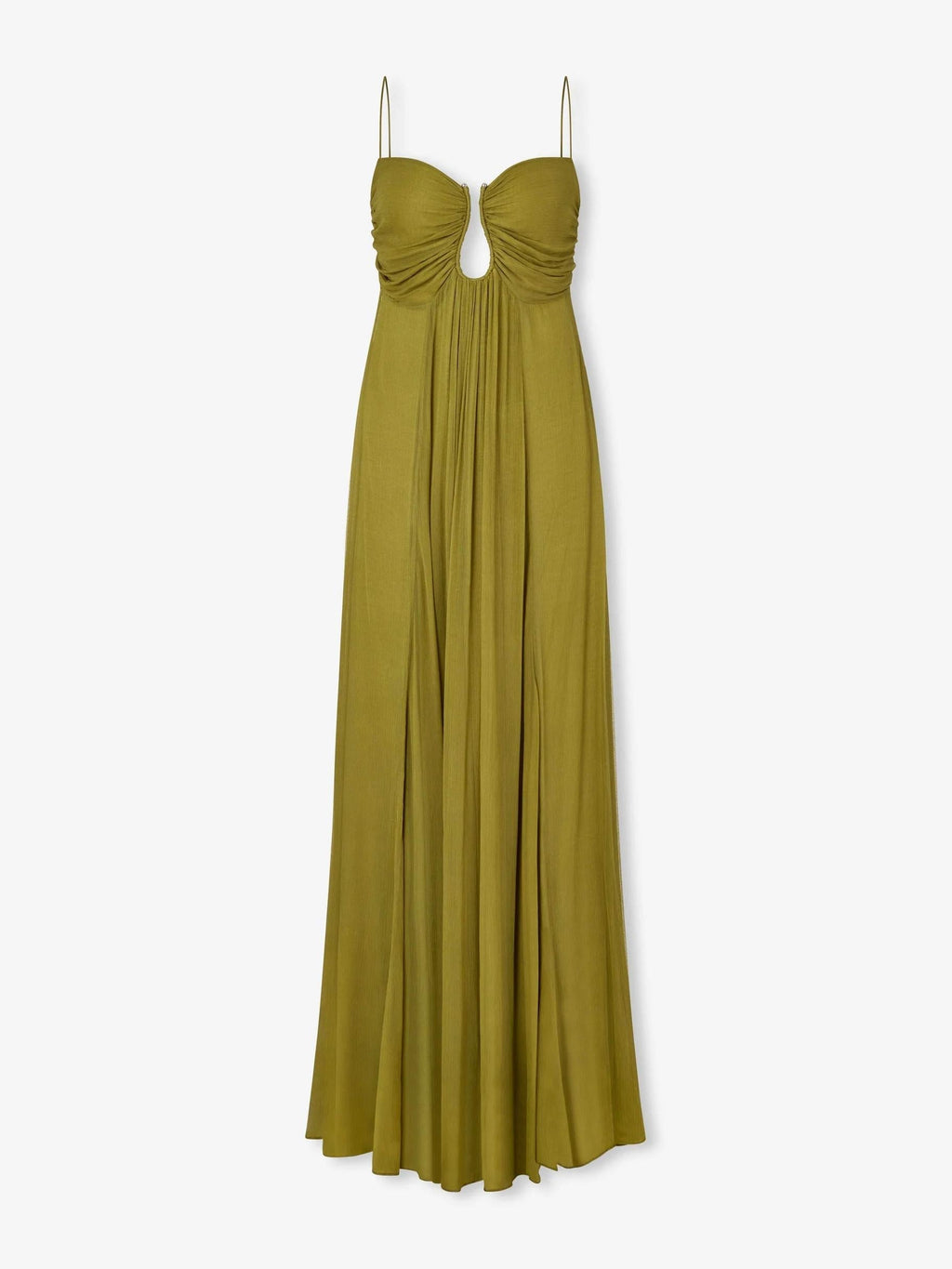 Eliane | Maxi Jurk met Cut-Out & Spaghettibandjes in Olijfgroen