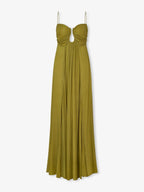 Eliane | Maxi Jurk met Cut-Out & Spaghettibandjes in Olijfgroen