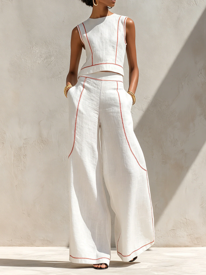 Victoria | White coordinated set with sleeveless top and wide-leg trousers — 1