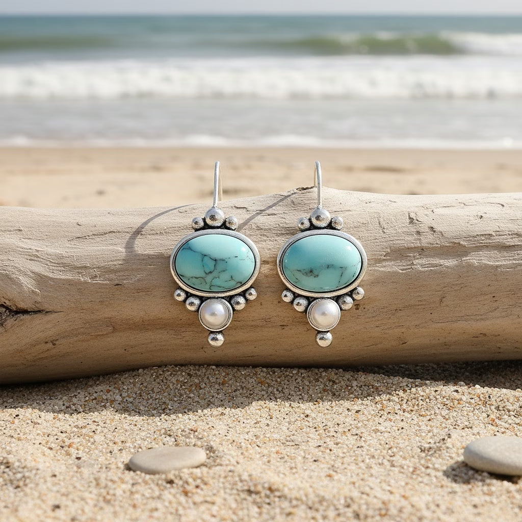 Elegant Turquoise Inlaid Dangle Earrings — 1
