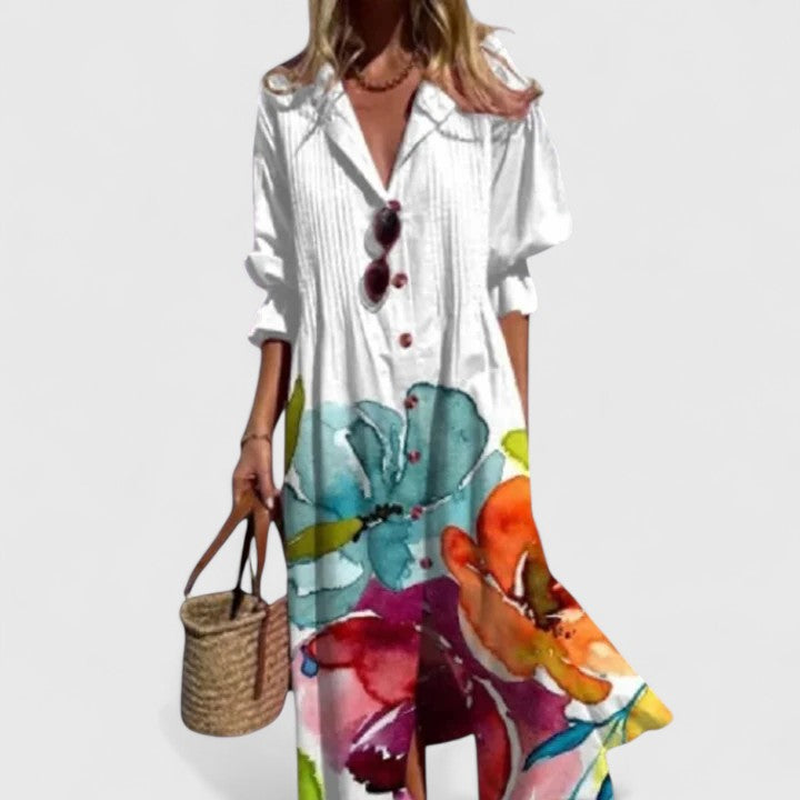 Miss | Jurk Dames Midi Bloemenprint Knopen - Katoen