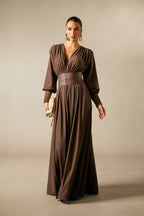 Elaris | Luxe Maxi-Jurk met Diepe V-Hals & Brede Tailleband