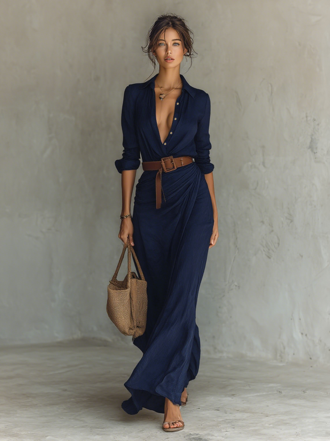 Sienna's | Ladies Lapel Single Breasted Long Sleeve Belted Maxi Dress
