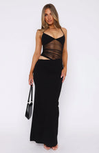 Averra | Maxi jurk met mesh cut-out & spaghetti bandjes