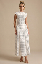 Léorine | Polka Dot Maxi Jurk met Getailleerde Taille