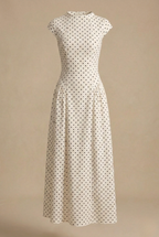 Léorine | Polka Dot Maxi Jurk met Getailleerde Taille