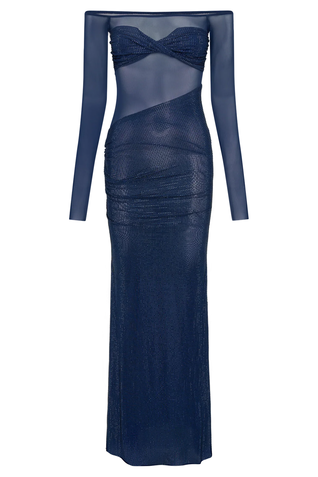 Seraphyne Crystal Mesh Gown | Off-Shoulder Maxi Jurk met Luxe Rhinestone Shine