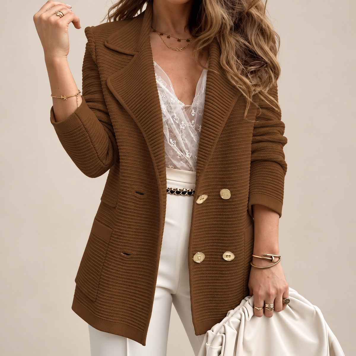 Maya | Women’s Double-Breasted Knit Blazer — 6