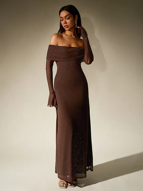 Miss | Jurk Dames Maxi Schouderloos - Glitter