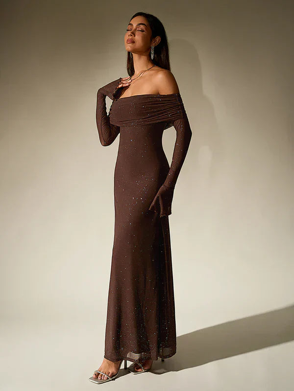 Miss | Jurk Dames Maxi Schouderloos - Glitter