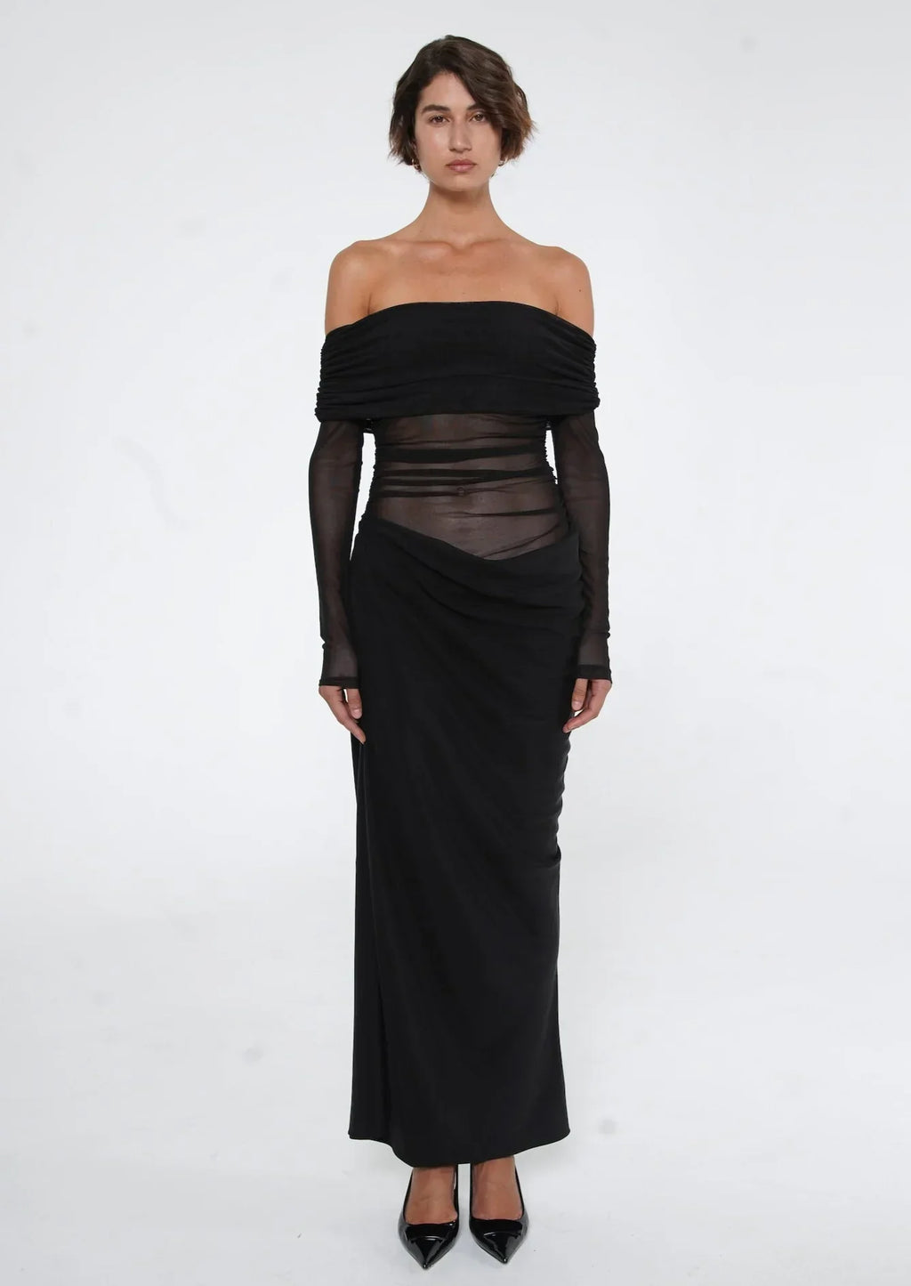 Divine Dream | Off-Shoulder Maxi Jurk met Cut-Out Detail & Mesh Effect