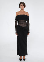 Divine Dream | Off-Shoulder Maxi Jurk met Cut-Out Detail & Mesh Effect