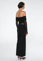 Divine Dream | Off-Shoulder Maxi Jurk met Cut-Out Detail & Mesh Effect