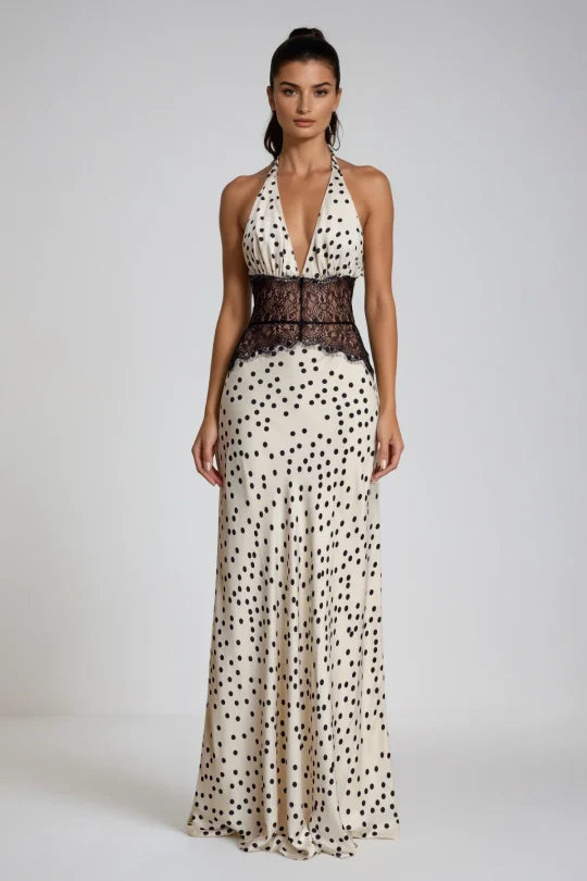 Zelvani | Halter Maxi Jurk met Kant & Open Rug
