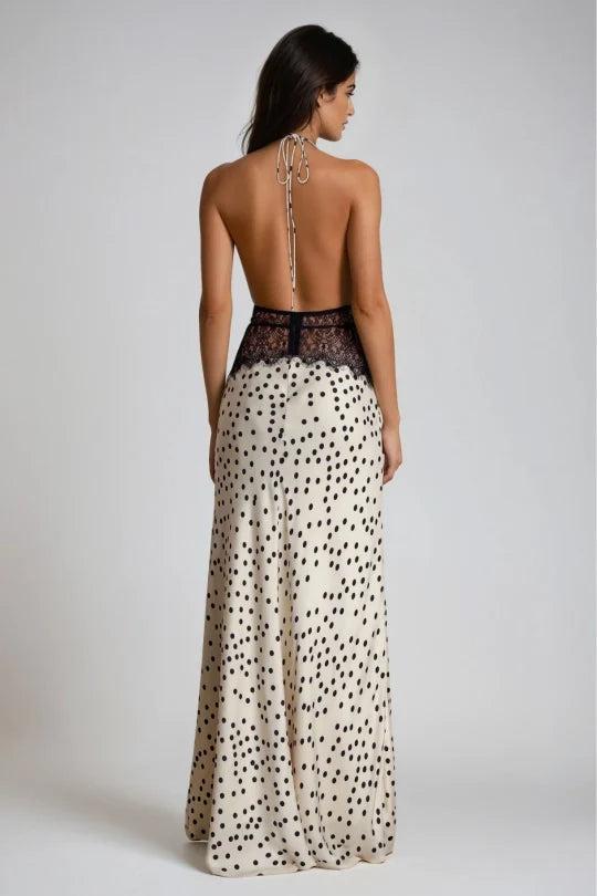 Zelvani | Halter Maxi Jurk met Kant & Open Rug