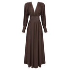 Elaris | Luxe Maxi-Jurk met Diepe V-Hals & Brede Tailleband