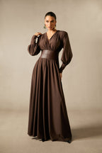 Elaris | Luxe Maxi-Jurk met Diepe V-Hals & Brede Tailleband
