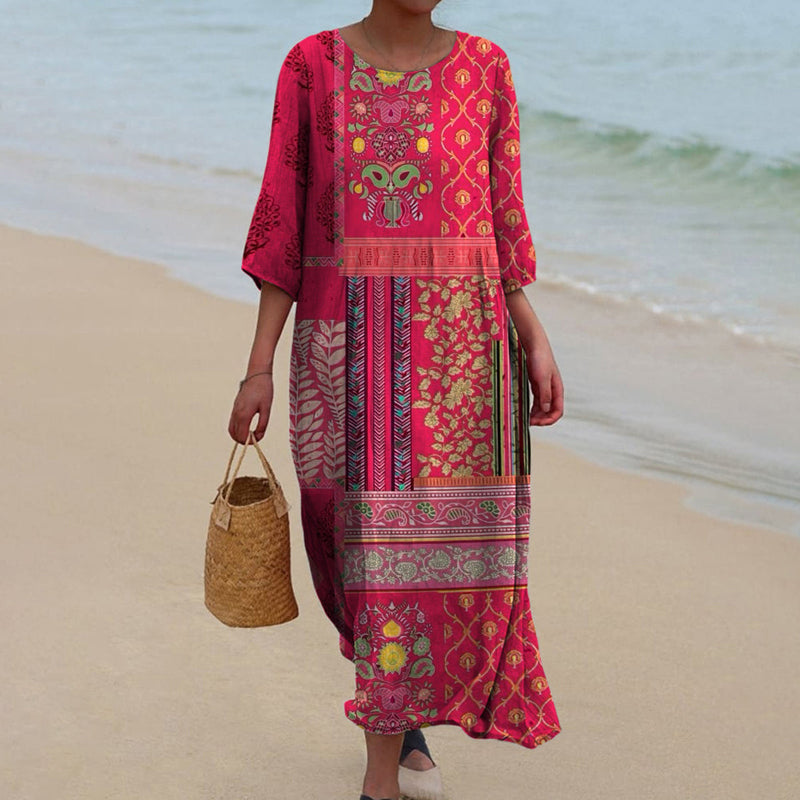 Lara | Lange Zomerjurk met Etnische Boheemse Print voor Dames