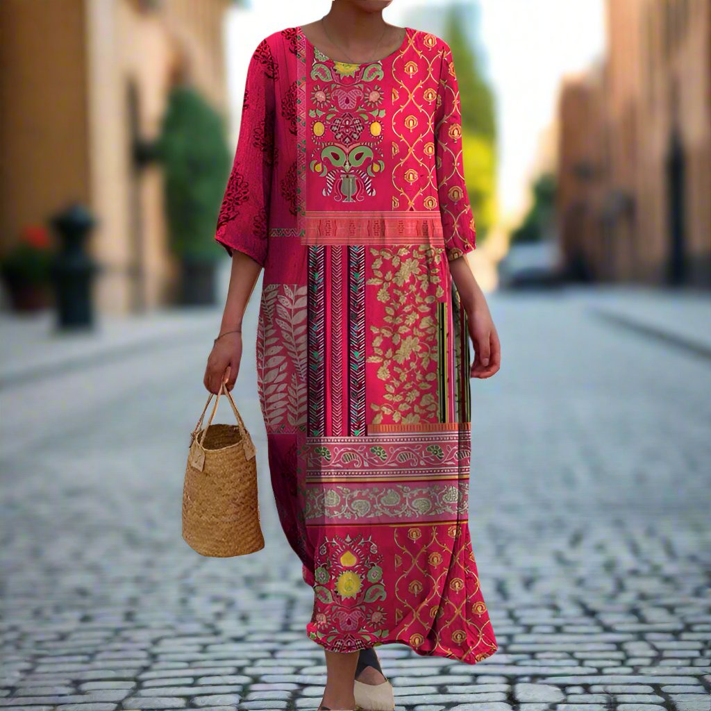 Lara | Lange Zomerjurk met Etnische Boheemse Print voor Dames