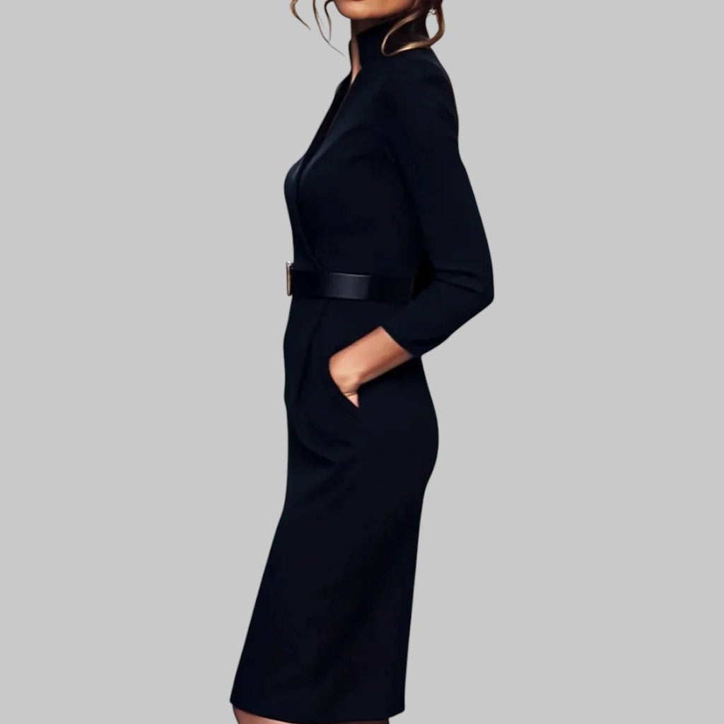Lotte | Elegante Midi Jurk Dames met Lange Mouwen en Tailleband