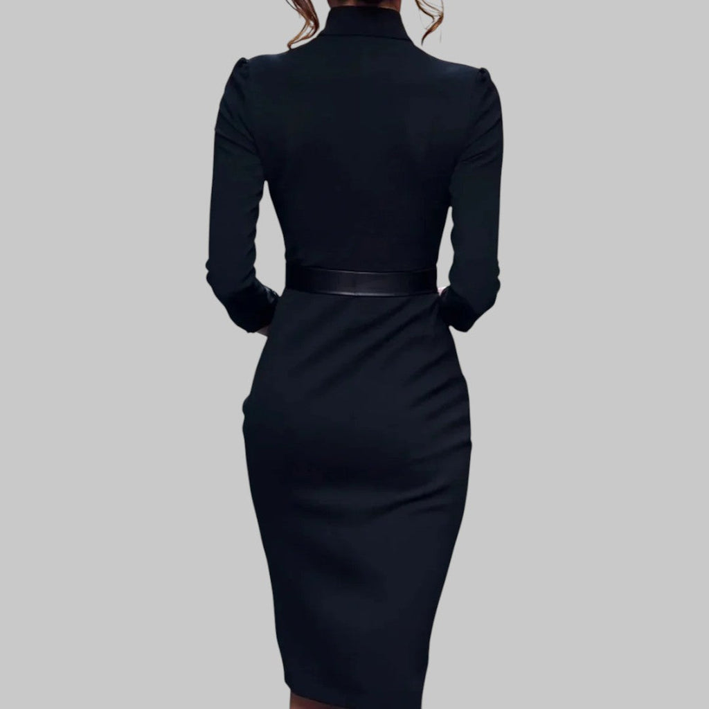 Lotte | Elegante Midi Jurk Dames met Lange Mouwen en Tailleband