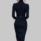 Lotte | Elegante Midi Jurk Dames met Lange Mouwen en Tailleband