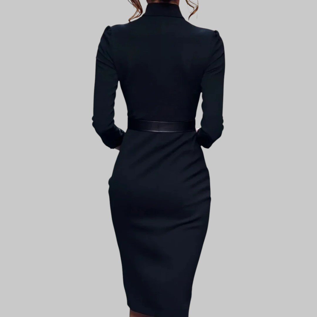 Lotte | Elegante Midi Jurk Dames met Lange Mouwen en Tailleband
