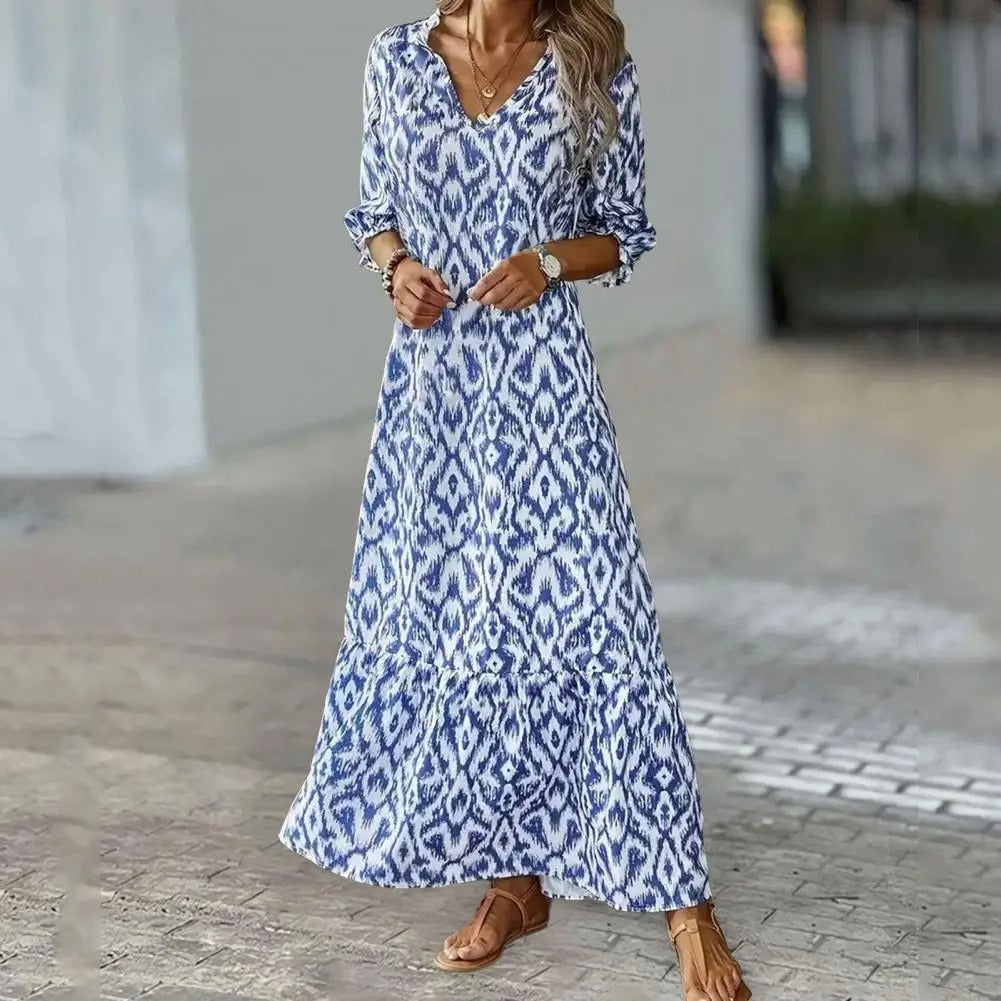Lotte | Lange Zomer Maxi Jurk Dames met Vloeiend Silhouet en Verfijnde Print