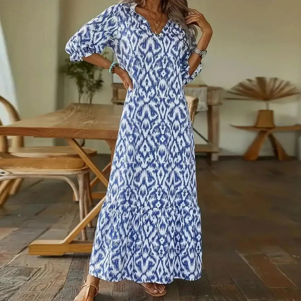 Lotte | Lange Zomer Maxi Jurk Dames met Vloeiend Silhouet en Verfijnde Print