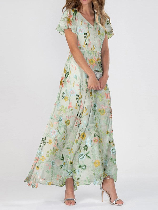 Lotte | Lange Zomerjurk met Bloemenprint en V-hals voor Dames