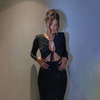 Stellar Night | Midi Jurk met Cut-Out & Sprankelende Steentjes